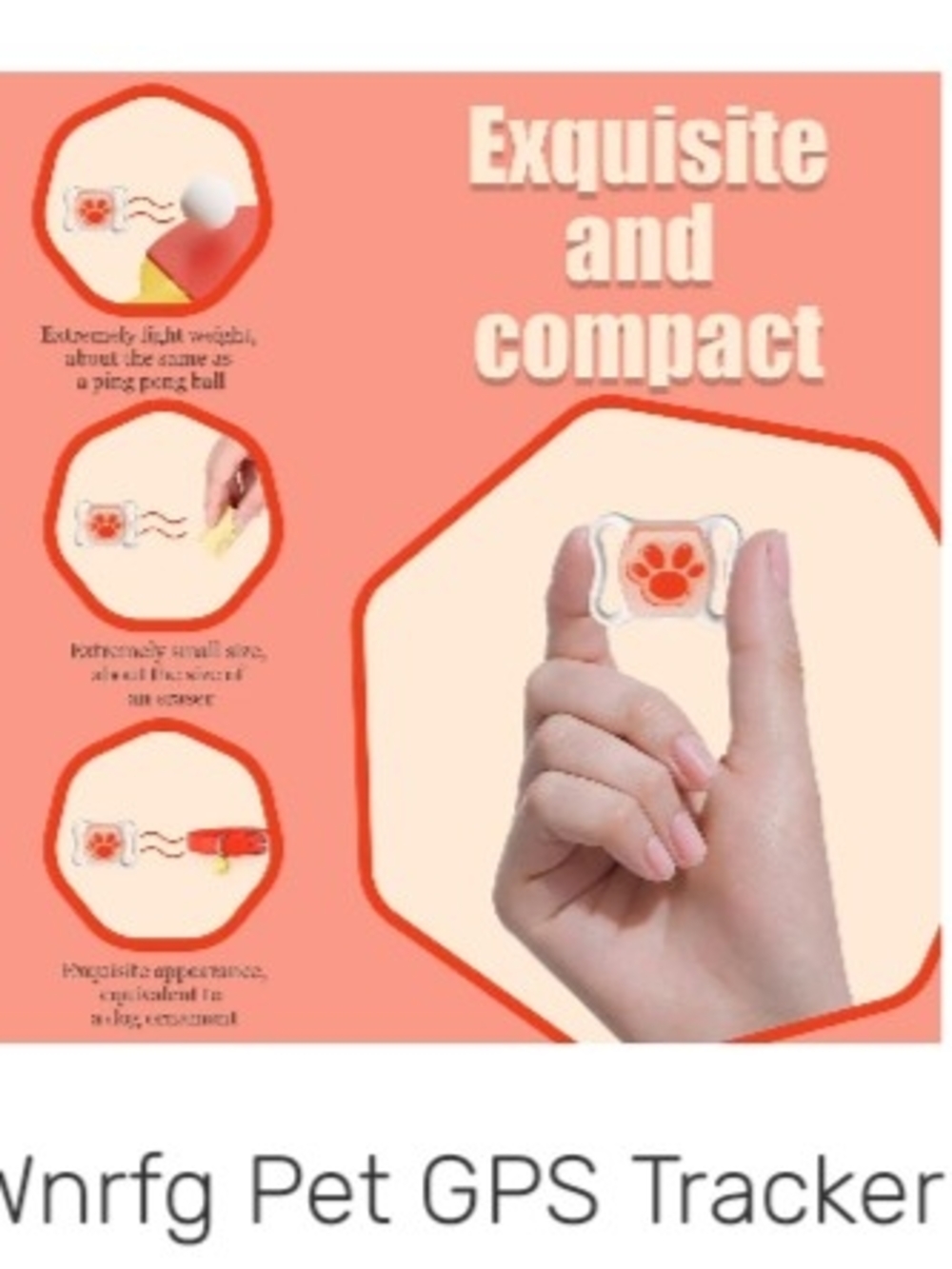 Compact Pet GPS Tracker — Coral with White Paw Accent